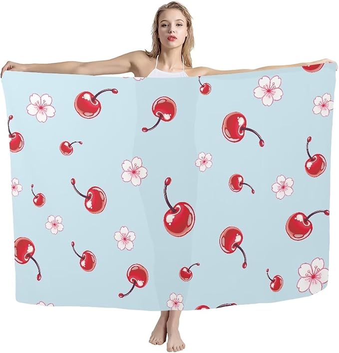 Red Cherry Flower Print Beach Towel for Women Wen, Quick Dry, Sand Free - Absorbent Compact, Lightweight Beach Bathing Towels for Swimming Pool Camping Small (168x112cm, 66x44IN)
