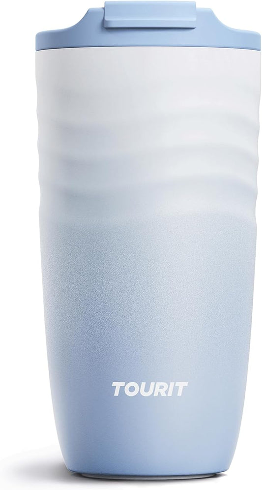 TOURIT 16 oz Travel Coffee Mug, Insulated Stainless Steel Travel Mug with Lid, Leak-Proof Double-Wall Vacuum Tumbler, Reusable Coffee Cup - Baby Blue