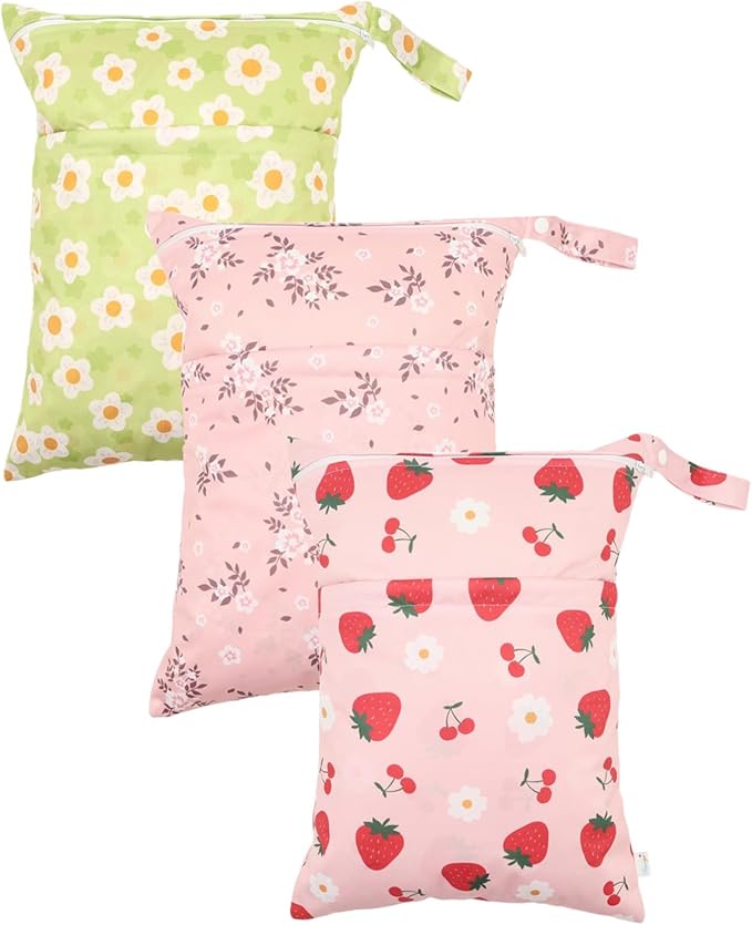 Wet Dry Bags Two Zipper Pockets Travel Beach Pool Reusable Waterproof Yoga Gym Bag for Baby Cloth Diaper Swimsuits Wet Clothes 3 Pack 3L10