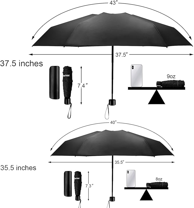 TradMall Mini Travel Umbrella, Portable Lightweight Compact Parasol with 95% UV Protection for Sun & Rain