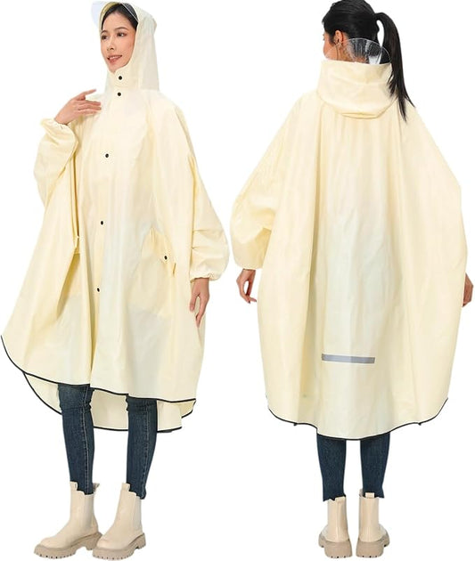 Ultra-Wide Rain Poncho for Adults, Waterproof EVA Cape with Sleeves, Reusable Lightweight