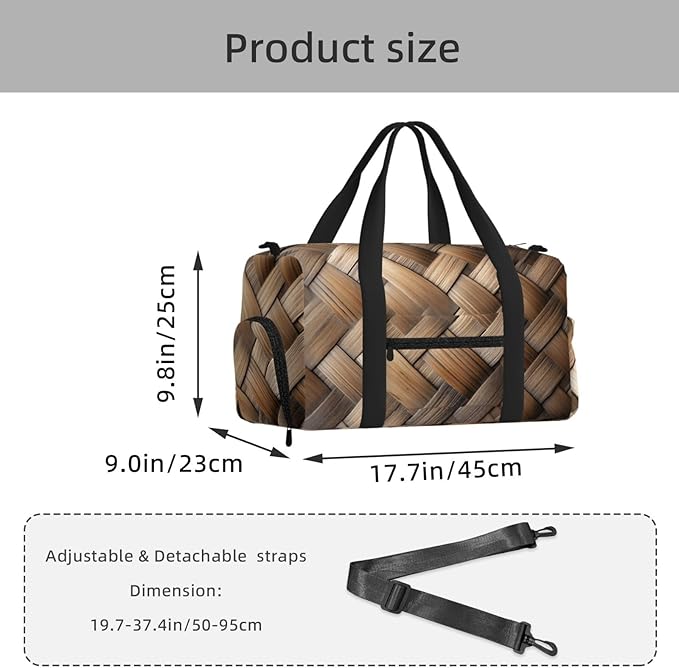 Bamboo Weave Women'S Gym Duffle Bag With Shoes Compartment, Ideal For Travel, Gym, Sports, Duffel, Weekender