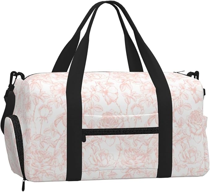 Vintage Botanical Floral Rose Blush Pattern Women'S Gym Duffle Bag With Shoes Compartment, Ideal For Travel, Gym, Sports, Duffel, Weekender