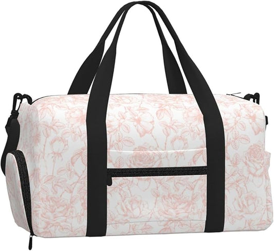 Vintage Botanical Floral Rose Blush Pattern Women'S Gym Duffle Bag With Shoes Compartment, Ideal For Travel, Gym, Sports, Duffel, Weekender