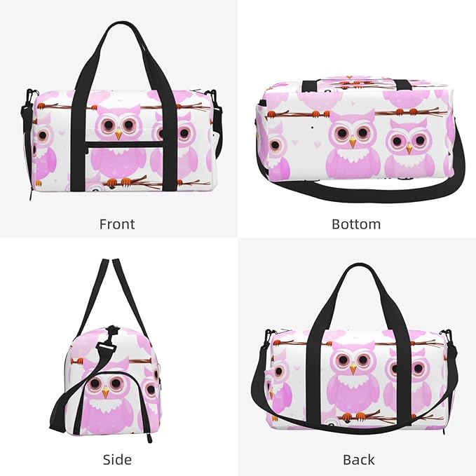 Cute owl Print Gym Bag with Shoe Compartment for Women Men, 17.7in Sports Duffle Weekender Tote, Overnight Travel Duffel Bag Carry On