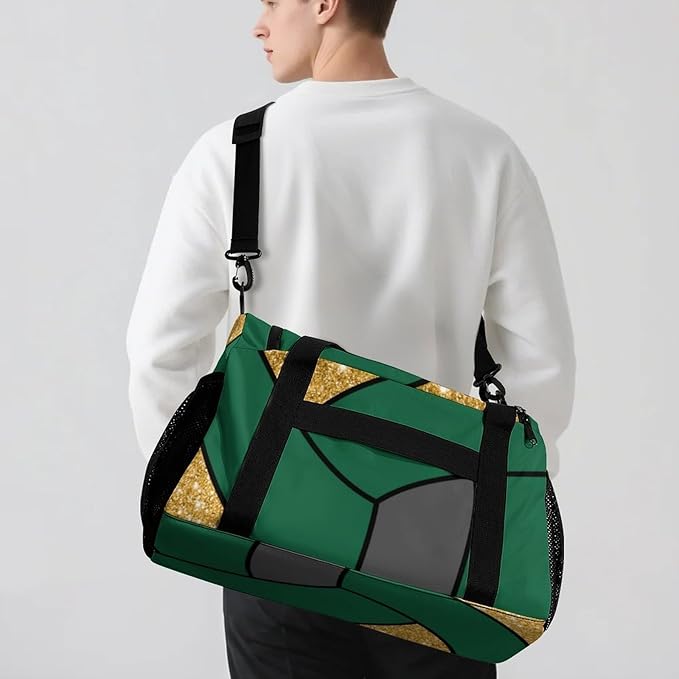 Custom Gold Green Volleyball Duffel Bag with Name Personalized Travel Bags Sport Gym Bag Carry On Weekender Bags for Men Women