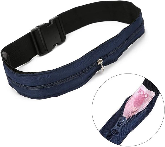 Anti Theft Money Belt with Zipper Closure, Sports Waist Bag for Running Travel, Concealed Wallet Pocket for Cash Tickets, Durable Polyester Belt with Release Buckle for Outdo (5CM)