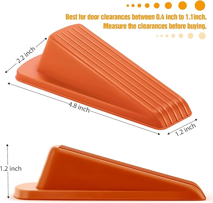 Crosize 3 Pack Rubber Door Stoppers for Floor, Door Stop Wedge for Heavy Duty Door, Orange