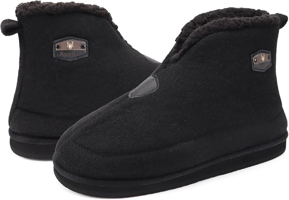 KuaiLu Mens House Slippers Booties Cozy Memory Foam Boots Warm Plush Lining Winter Felt Home Bedroom Slipper Socks Indoor Outdoor Non-Slip Shoes
