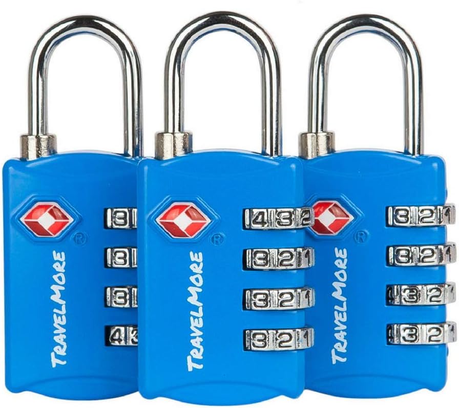 3 Pack TSA Luggage Locks with 4 Digit Combination – Heavy Duty Set Your Own Padlocks for Travel, Baggage, Suitcases & Backpacks - Blue