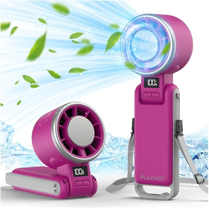 Portable Handheld Turbo Fan with Ice Cooling, Rechargeable Personal Fan, Up tp 12Hrs Cooling, 5 Speed 25550RPM Powerful Portable Fan for Travel, Outdoor, Camping, Hiking (Magenta)