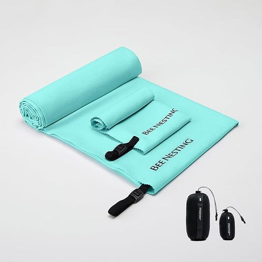 Bee Nesting Ultralight Quick Dry Towel, 2 Pack Microfiber Towels with Compact Packable Pocket for Backpacking Travel Beach Gym Camping (Mint Green 2 Set), 2XL&S