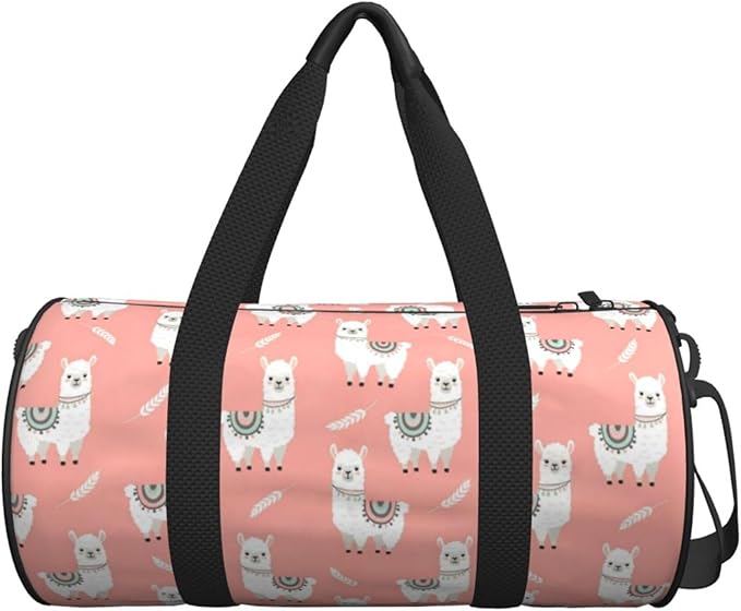 Gym Bag for Women Men, Small Fitness Sports Bag Waterproof Overnight Weekender Duffel Workout Bag Alpaca Llama Pink