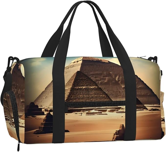 Dream Khufu's pyramids Print Gym Bag with Shoe Compartment for Women Men, 17.7in Sports Duffle Weekender Tote, Overnight Travel Duffel Bag Carry On