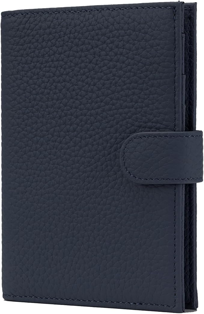 RFID Passport Holder Travel Wallet for Women, Leather Passport Cover Wallet with Card Holders SIM Slots,Zippered Coins Pocket and Cash Slot Slim Compact Travel Wallet (Blue Black)