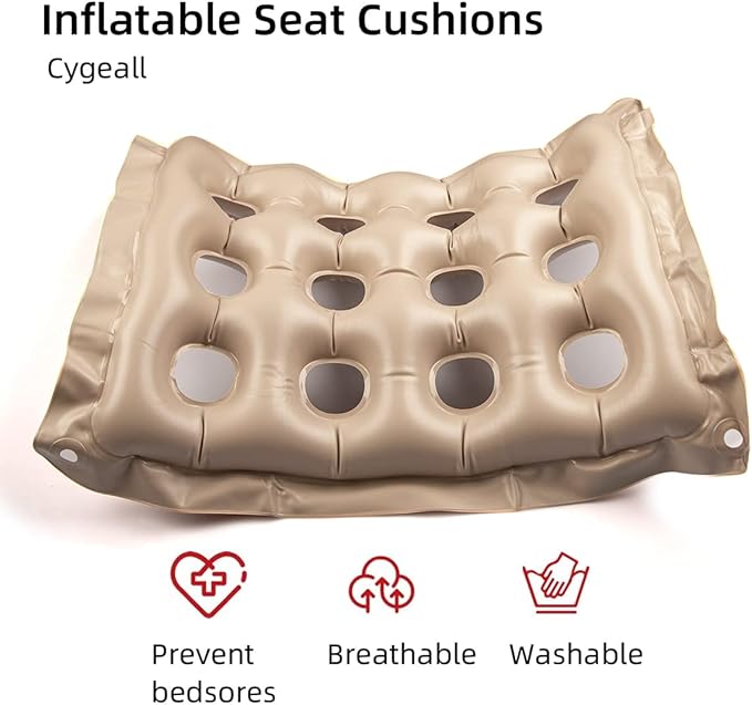 Inflatable Seat Cushions for Pressure Relief, Wheelchair Air Cushion for Bed Sore, Comfortable Waffle Pads, Cream 17x17inch