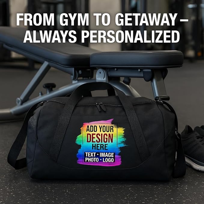 Personalized Duffel Bag with Custom Text or Logo – Large Sports & Travel Gym Bag – Customizable Team, Sport, Fitness, or Corporate Logo Bag (Navy/Black)