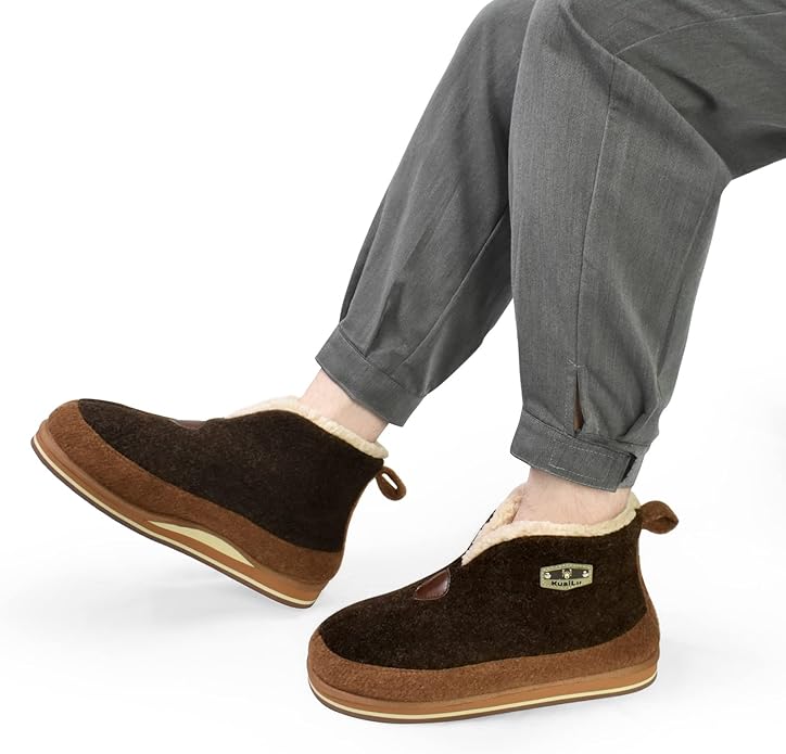 KuaiLu Mens House Slippers Booties Cozy Memory Foam Boots Warm Plush Lining Winter Felt Home Bedroom Slipper Socks Indoor Outdoor Non-Slip Shoes