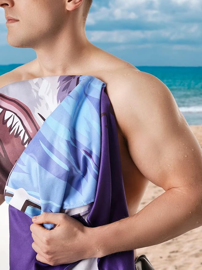 Microfiber Beach Towels: Quick Dry, Sand Free, Compact,Absorbent & Perfect for Travel - Oversized, Lightweight & Quick Drying for Adults(Shark, 1)