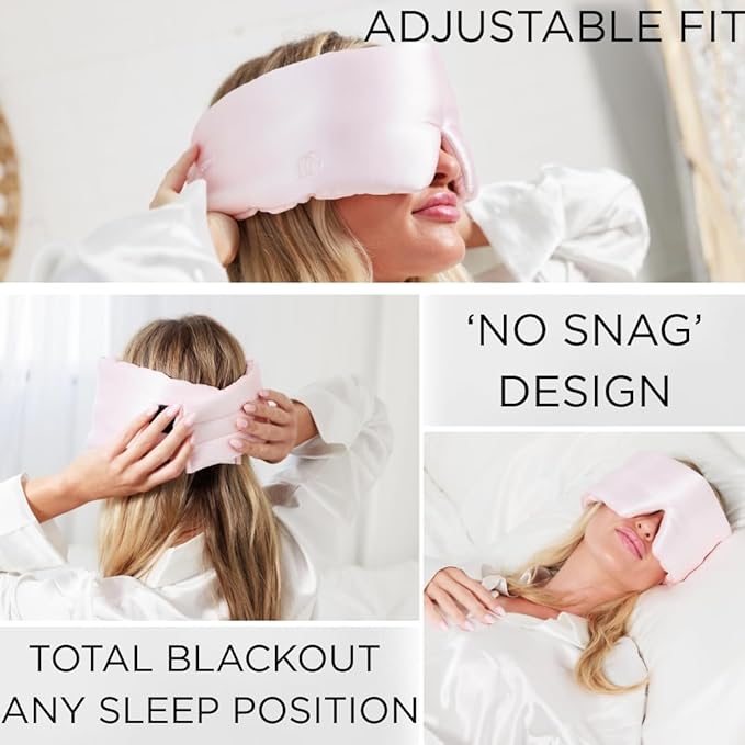 QUIET COVE Plush 3D Contoured Silk Sleep Mask - Total Blackout, 100% Silk 22 Momme, Foam Eye Cups Do Not Crush Eyelashes, Luxe Cloud Filling for Side Sleeping Comfort (Prosecco Pink) - Luxury Gift Box
