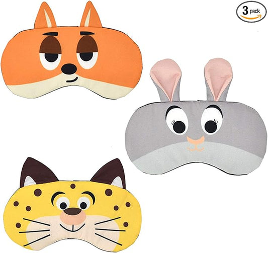 HYCLES Sleep Mask for Kids Sleeping Eye Cover Cute Cartoon Animal Funny 3 Pcs Blindfold Eyeshade for Men Women Plane Travel Game Nap Night Sleeping
