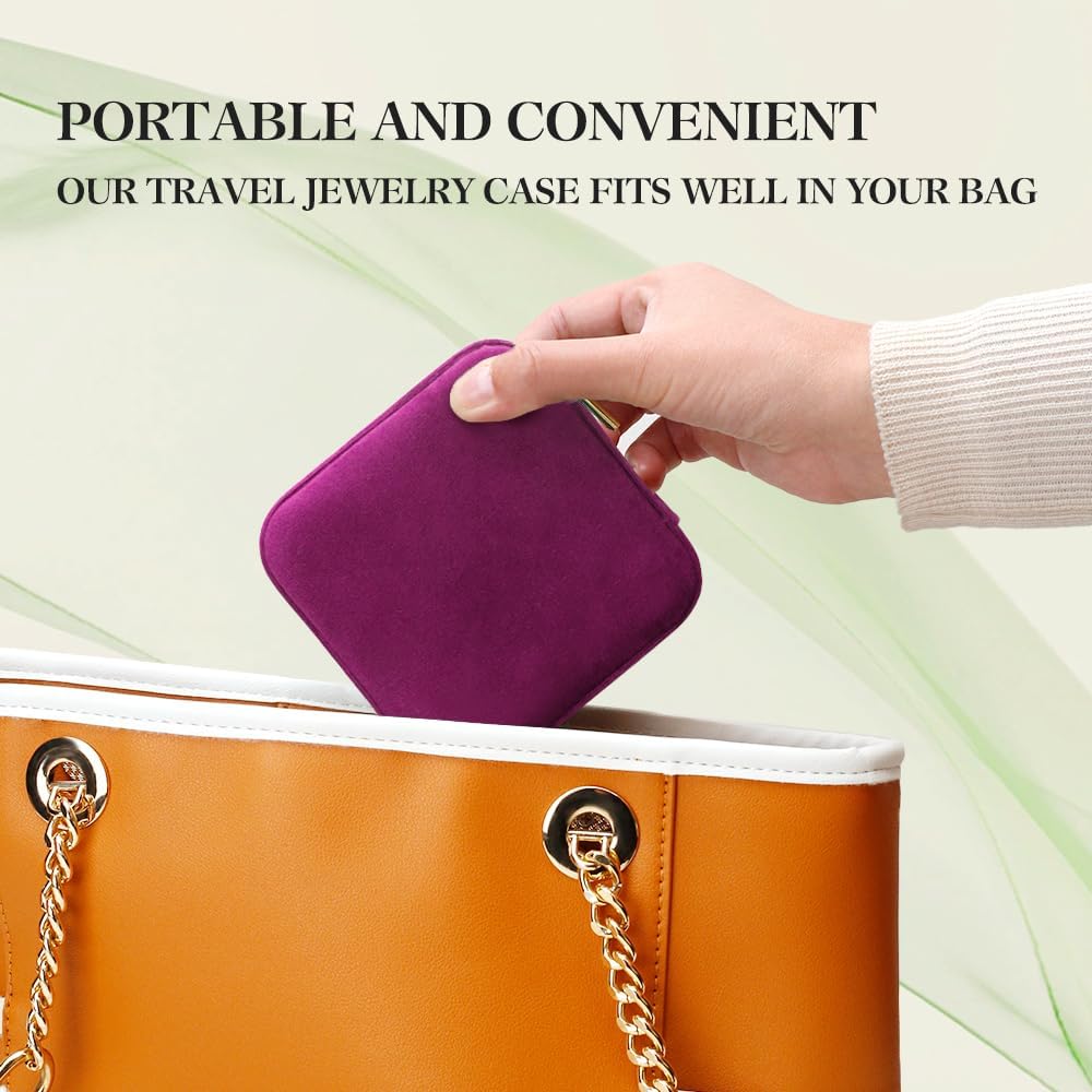 Travel Jewelry Case, Small Plush Velvet Jewelry Box for Women and Girls, Portable Jewelry holder organizer for Rings Earrings Necklaces Bracelets(Midnight Purple)