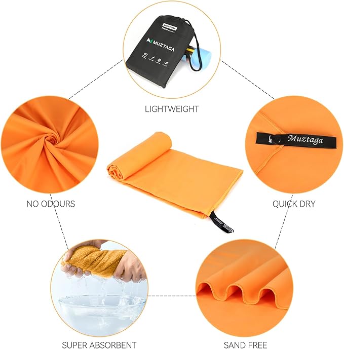 Microfibre Towel Extra Large for Beach, Travel, Swimming, Bath– Quick Dry, Ultra Compact, Sand Free, Lightweight & Super Absorbent(Orange,78x35 in)