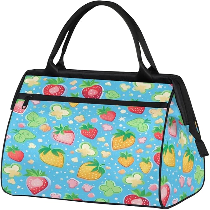 Strawberry Overnight Weekender Bag for Women Men Travel Duffel Bags Waterproof Luggage Carry on Sports Yoga Gym Bag