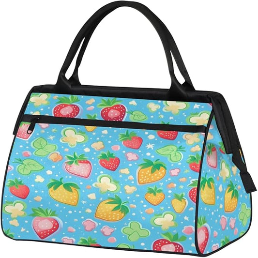Strawberry Overnight Weekender Bag for Women Men Travel Duffel Bags Waterproof Luggage Carry on Sports Yoga Gym Bag