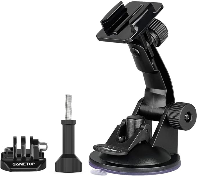 Suction Cup Mount Compatible with Gopro Hero 13, 12, 11, 10, 9, 8, 7, 6, 5, 4, Session, 3+, 3, 2, 1, Hero (2018), Max, Fusion, DJI Osmo Action Cameras; Perfect for Car Windshield and Window