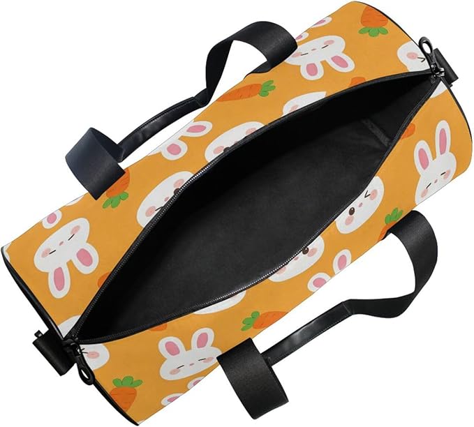 Sports Duffel Bag Easter Orange Gym Bags for Women Men Round Travel Weekender Overnight Duffel Bag Rabbits Carrots