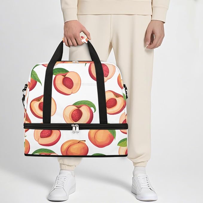 Pink Fruit Peach Large Weekender Bag with Shoe Compartment Travel Duffel Bags for Women Carry On Hospital Overnight Bag Foldable Personal Item Travel Bags Tote Gym Sports Airplanes