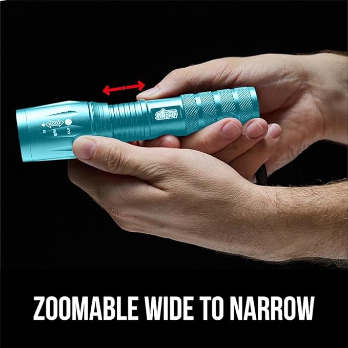 GORILLA GRIP Powerful LED Tactical Flashlight, 750 FT High Lumens 5 Adjustable Modes, Water Resistant, Ultra Bright Zoom Flashlights, Small Mini Flash Light, Camping, Night Dog Walking, Turquoise