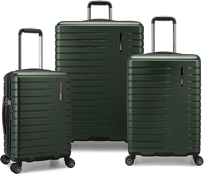 Traveler's Choice Archer Polycarbonate Hardside Spinner Luggage Set, Tie Down Straps, Green, 3-Piece