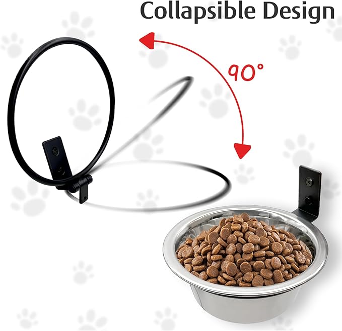 Hamiledyi 2 Pack Wall Mounted Elevated Dog Bowls - Adjustable Height Stainless Steel Raised Food & Water Bowls with Collapsible Stand for Medium & Large Dogs & Cats (L)