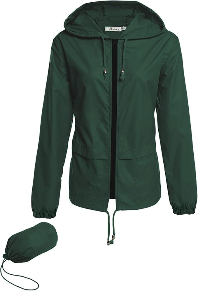 Hount Women's Lightweight Hooded Raincoat Waterproof Packable Active Outdoor Rain Jacket (S-3XL)