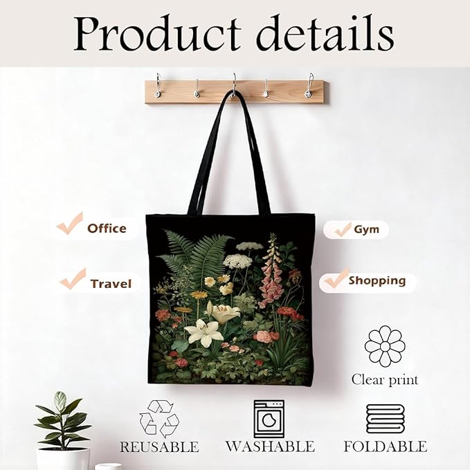 Canvas Tote Bag for Women, Vintage Print Handbag, Aesthetic Shopping Bag for Work Travel Beach, Everyday Shoulder Tote