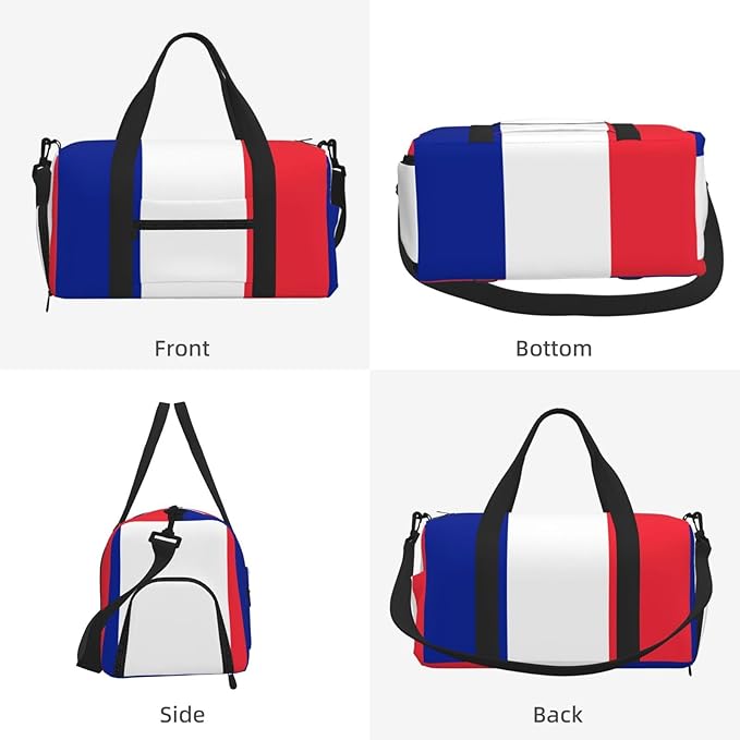 French flag Print Gym Bag with Shoe Compartment for Women Men, 17.7in Sports Duffle Weekender Tote, Overnight Travel Duffel Bag Carry On