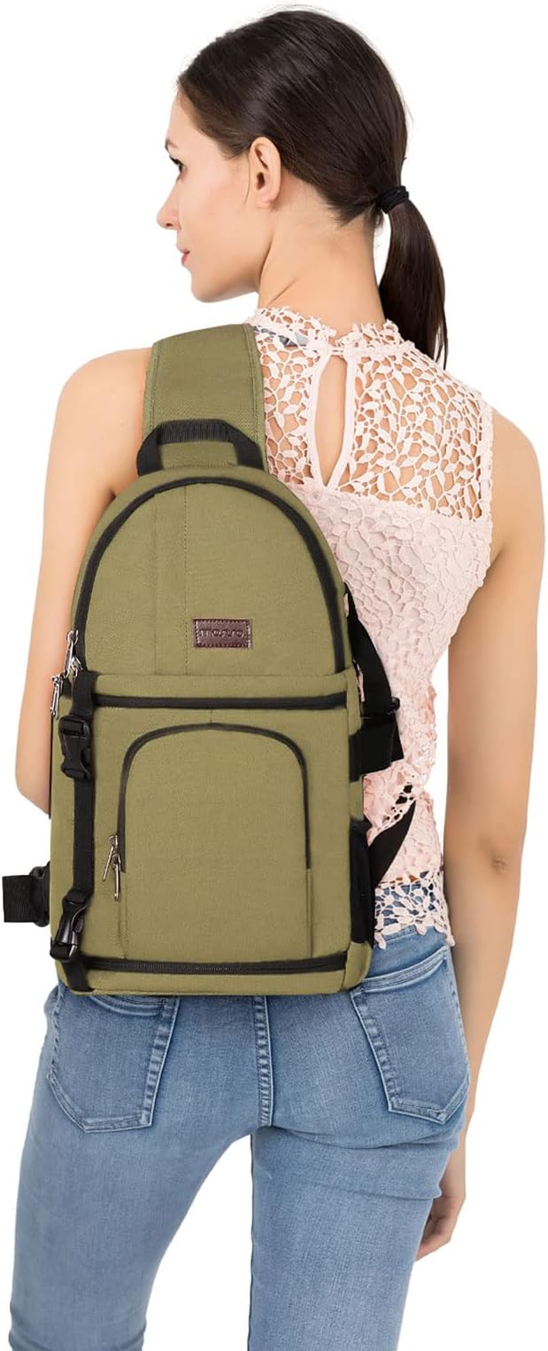 MOSISO Camera Sling Bag, DSLR/SLR/Mirrorless Camera Case Shockproof Photography Camera Backpack with Tripod Holder & Removable Modular Inserts Compatible with Canon/Nikon/Sony/Fuji, Khaki