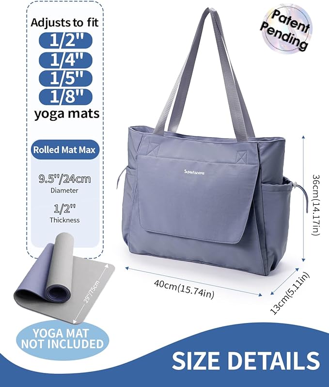 sportsnew Yoga Gym Bag Tote Yoga Mat Bag For Women Men with Waterproof Wet Pocket & Drawstring pockets, Quick Access Hook-and-loopStorage Yoga Mat Bag Holder, Gray Blue Patent Pending