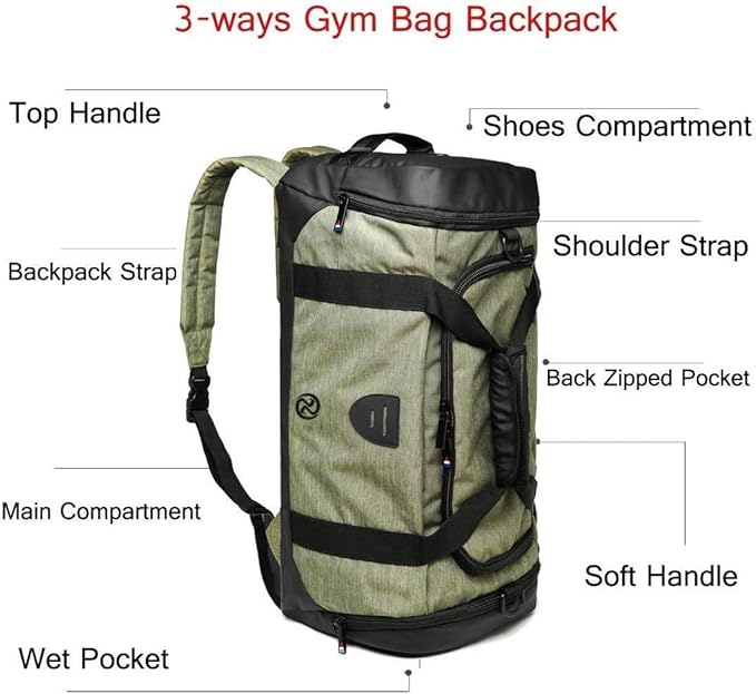 Gym Bag Backpack Waterproof Duffle Bags Travel Weekender Duffel Bag for Men Women Overnight Bag with Shoes Compartment Green