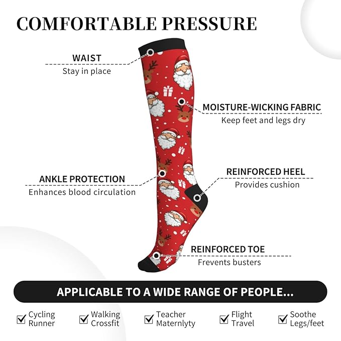Compression Socks Knee High Circulation Support Socks For Women Men Athletic Running Work Hiking Cycling Travel