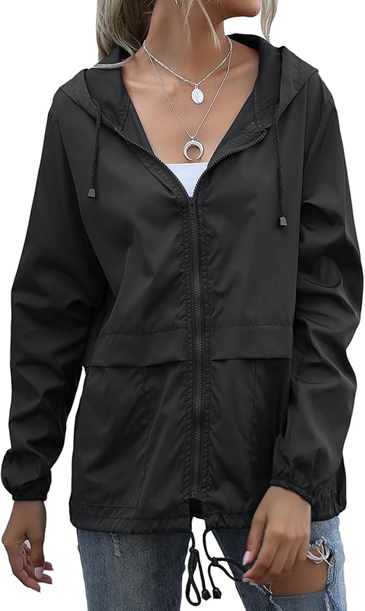 Women's Raincoats Lightweight Waterproof Windproof Adjustable Windbreaker Rain Jackets Hooded with Pockets S-XXL