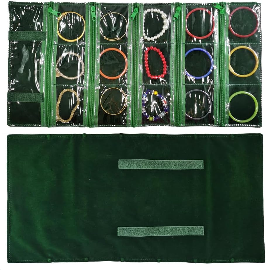 Travel Jewelry Roll Bag Portable Organizer Pouch With Grids&PVC Cover Storage Bags for Necklace, Bracelet, Bracelet,Ring, Badge, Pendant