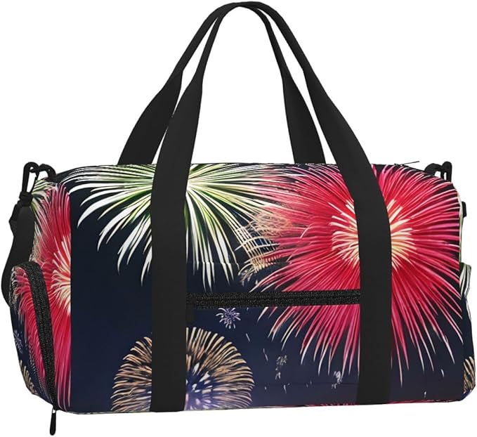 Splendid fireworks Print Gym Bag with Shoe Compartment for Women Men, 17.7in Sports Duffle Weekender Tote, Overnight Travel Duffel Bag Carry On