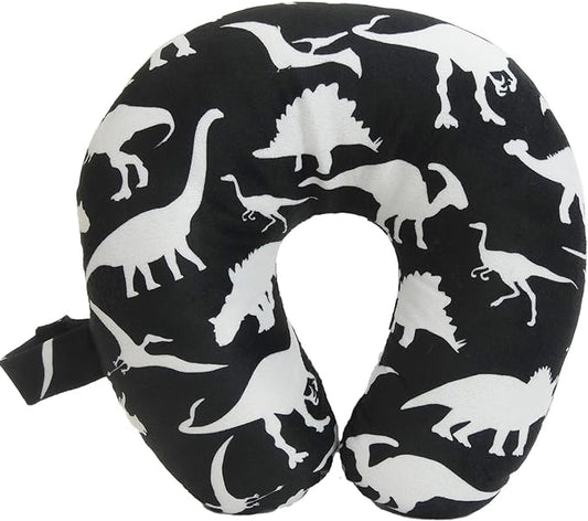 Kids Cozy Soft Microfiber Neck Pillow, Compact, Perfect for Plane or Car Travel, Dino