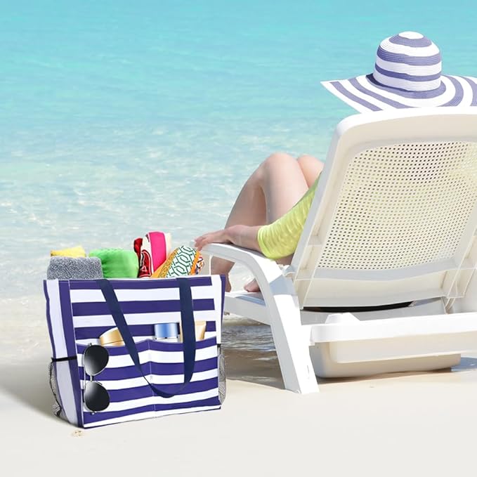 Large Beach Bag, Waterproof Sandproof Beach Tote Bag for Women, Lightweight Swim Pool Bag with Zipper Wet Pocket for Pool Gym Grocery Travel Vacation Weekender