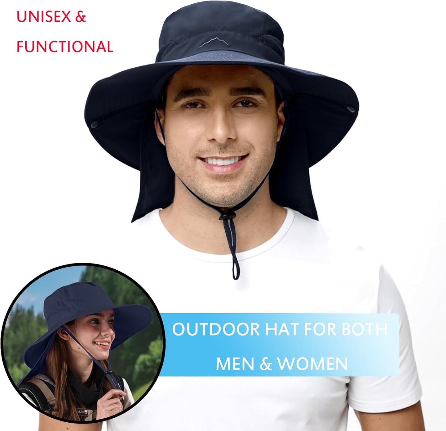 ZOORON Sun Hat for Men Women Fishing Hat with Neck Flap Wide Brim Bucket Hat UV Protection for Beach Camping Hiking