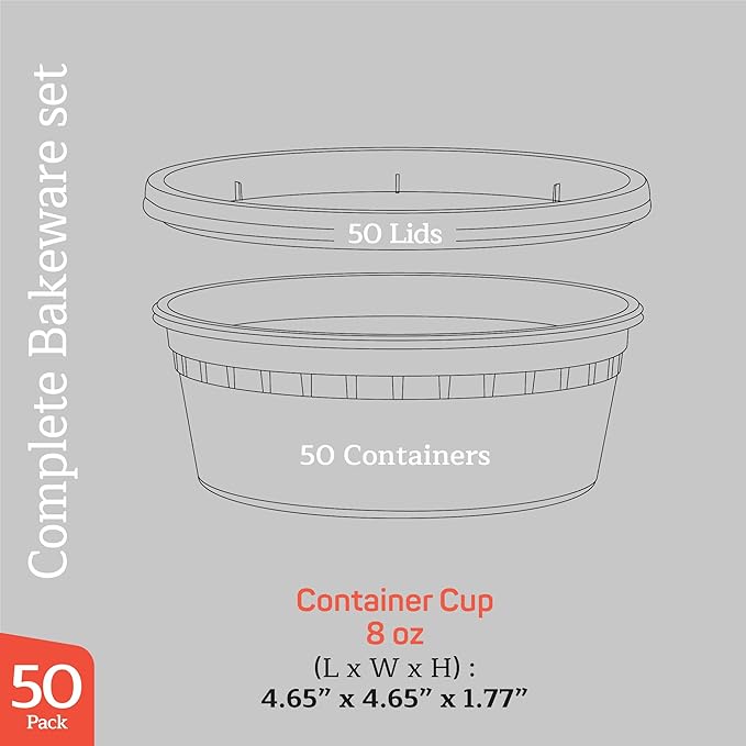 Plastic Deli Containers with Lids 8 oz (Pack of 50) – Leak-Proof, BPA-Free Food Storage Containers for Soup, Slime & Meal Prep, Stackable, Microwave, Dishwasher Safe, Reusable Clear Plastic