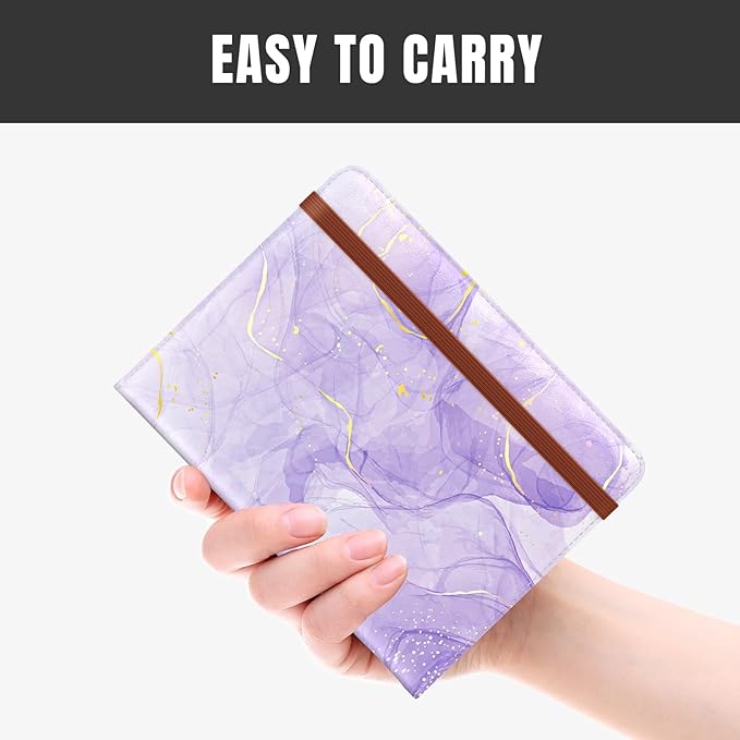 Rimilak Passport Holder, RFID Blocking Passport Cover Wallet Travel Essentials, Leather Travel Air Ticket Documents Organizer Protector for Women and Men, Purple Marble